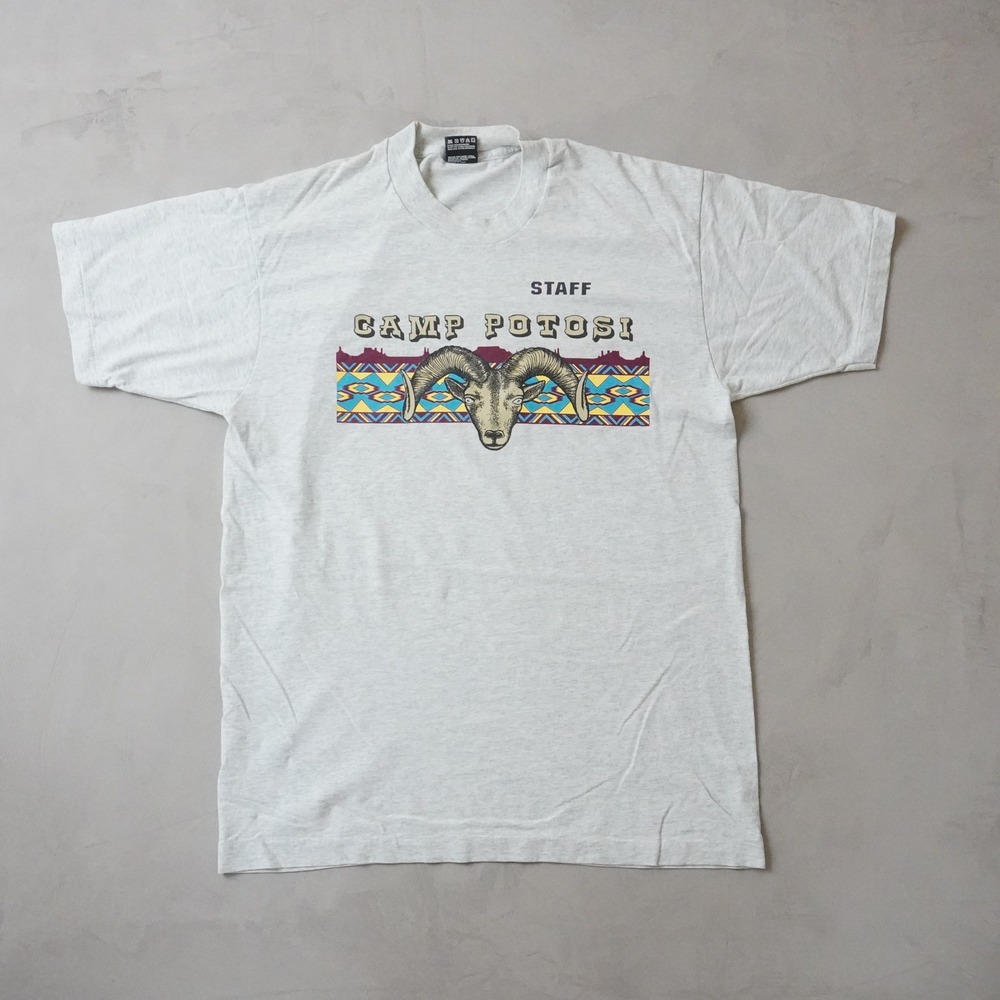 Vintage T-Shirt Large Mens 90s Grey Camp Potosi Staff USA Fruit of the Loom - Picture 1 of 8